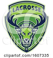 Poster, Art Print Of Green Buck Deer Mascot Head In A Lacrosse Shield