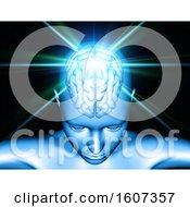 Clipart Of A 3D Medical Background With Female Figure With Brain Highlighted Royalty Free Illustration