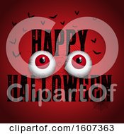 Poster, Art Print Of Happy Halloween Greeting With Eyes And Bats On Red