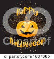 Poster, Art Print Of Happy Halloween Greeting With A Jackolantern Over Confetti