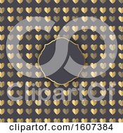 Poster, Art Print Of Blank Frame On A Gold Heart Pattern On Gray