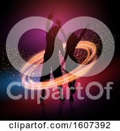 Clipart Of A Silhouetted Party Couple Dancing In A Ring Of Lights Royalty Free Vector Illustration