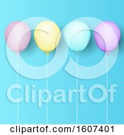 Poster, Art Print Of Row Of Pastel Party Balloons And Strings On Blue