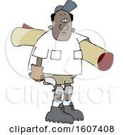 Cartoon Black Male Carpet Layer Carrying A Roll And Trowel