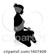 Poster, Art Print Of Silhouetted Woman Sitting In A Lotus Position With A Shadow Or Reflection On A White Background