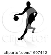 Poster, Art Print Of Silhouetted Basketball Player Dribbling With A Reflection Or Shadow On A White Background