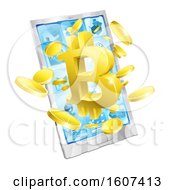 Poster, Art Print Of 3d Gold Bitcoin Currency Symbol Bursting From A Smart Phone Screen