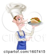 Clipart Of A White Male Chef Holding A Souvlaki Kebab Sandwich On A Tray Royalty Free Vector Illustration by AtStockIllustration