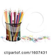 3d Cup With Colored Pencils And Paper Clips