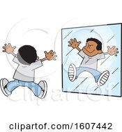 Clipart Of A Cartoon Black Boy Acting Like A Monster In A Mirror Royalty Free Vector Illustration by Johnny Sajem