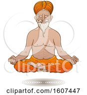Floating Truly Hyperconnected Indian Guru Man Meditating