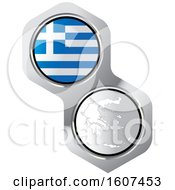Greek Flag Button And Map