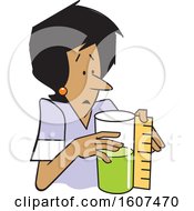 Cartoon Black Woman Measuring A Container That Is Half Full Or Half Empty