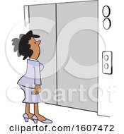 Cartoon Black Business Woman Waiting For An Elevator