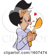 Poster, Art Print Of Cartoon Black Woman Licking Chocolate Batter From A Spoon