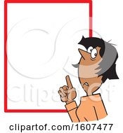 Clipart Of A Cartoon Black Woman Pointing At A Blank Sign Royalty Free Vector Illustration