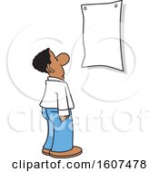 Poster, Art Print Of Cartoon Black Business Man Looking At A Blank Sign