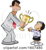 Poster, Art Print Of Cartoon Black Business Man Giving A Girl A Trophy