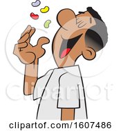 Cartoon Black Man Tossing Jelly Beans Into His Mouth
