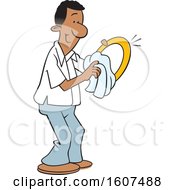 Clipart Of A Cartoon Black Man Drying Dishes Royalty Free Vector Illustration by Johnny Sajem