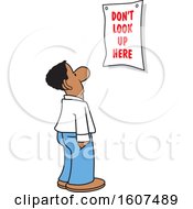 Poster, Art Print Of Cartoon Black Business Man Looking At A Dont Look Up Here Sign