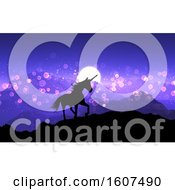 Poster, Art Print Of 3d Render Of A Fantasy Unicorn On A Mountain Landscape With Purple Sunset Sky