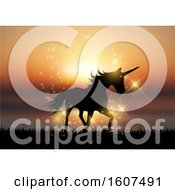 Poster, Art Print Of Silhouette Of A Unicorn In A Sunset Landscape