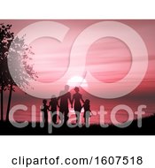 3d Render Of A Silhouette Of A Family Against A Sunset Ocean