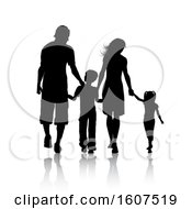 Poster, Art Print Of Silhouetted Family Holding Hands With A Reflection On A White Background