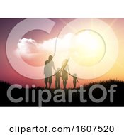Clipart Of A Silhouetted Family Holding Hands Against A Sunset Royalty Free Vector Illustration by KJ Pargeter