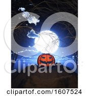 Poster, Art Print Of 3d Render Of A Pumpkin Against A Spooky Halloween Landscape