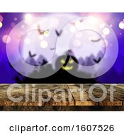 Clipart Of A 3d Wood Surface And Blurred Halloween Background Royalty Free Illustration