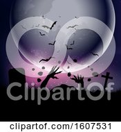 Poster, Art Print Of Halloween Background With Zombie Hands Erupting Out Of The Ground Against A Moonlit Sky