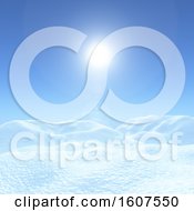 Poster, Art Print Of 3d Render Of A Christmas Background With Snowy Landscape Against A Blue Sunny Sky