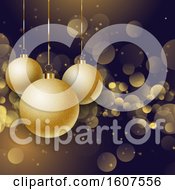 Poster, Art Print Of 3d Christmas Background With Golden Suspended Ornaments And Bokeh Flares