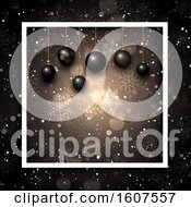 Poster, Art Print Of 3d Christmas Background With Black And Gold Suspended Ornaments In A Frame Over Flares And Snowflakes