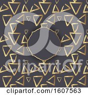 Clipart Of A Frame Over A Golden Triangle Pattern Background On Gray Royalty Free Vector Illustration