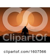 Clipart Of A Silhouette Of A Soldier Against A Sunset Landscape Royalty Free Vector Illustration by KJ Pargeter