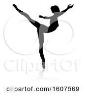Poster, Art Print Of Silhouetted Ballerina Dancing With A Reflection Or Shadow On A White Background