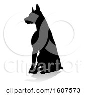 Clipart Of A Silhouetted Doberman Dog With A Reflection Or Shadow On A White Background Royalty Free Vector Illustration