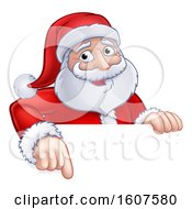 Poster, Art Print Of Cartoon Christmas Santa Claus Face Pointing Over A Sign