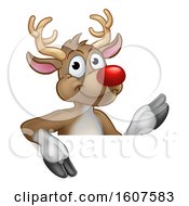Poster, Art Print Of Red Nosed Christmas Reindeer Over A Sign