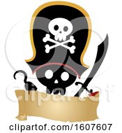 Poster, Art Print Of Pirate Party Themed Skull With A Hook And Sword Clipart