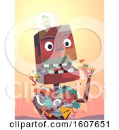 Poster, Art Print Of Robot Mascot Eat Junk Illustration