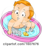 Kid Toddler Boy Bath Play Duck Illustration