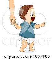Poster, Art Print Of Kid Toddler Boy Hold Hands Point Illustration