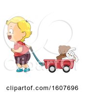 Poster, Art Print Of Kid Toddler Boy Pull Wagon Toys Illustration