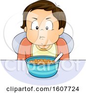 Poster, Art Print Of Kid Toddler Boy Refuse Eat Cereal Illustration