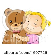 Poster, Art Print Of Kid Toddler Girl Hug Teddy Bear Illustration