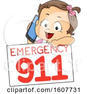 Poster, Art Print Of Kid Toddler Girl 911 Emergency Call Illustration